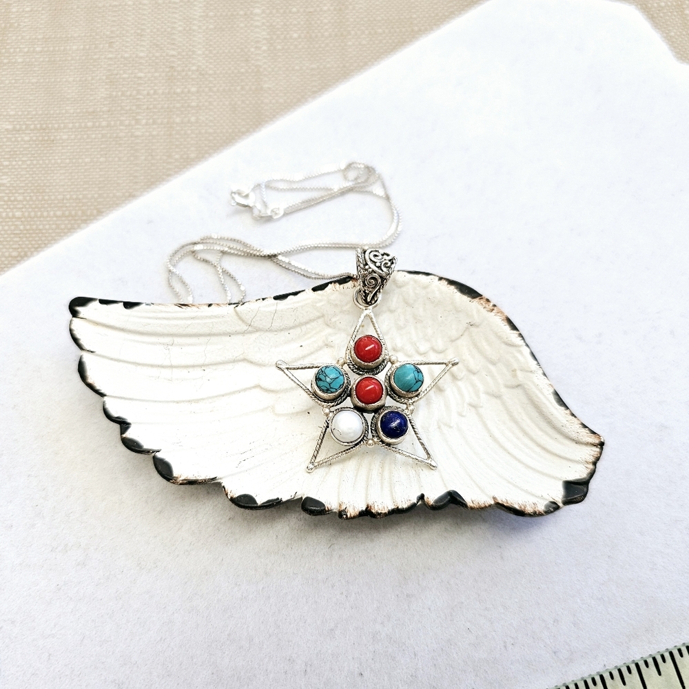 925 Sterling Silver Southwestern Gemstone Star Necklace